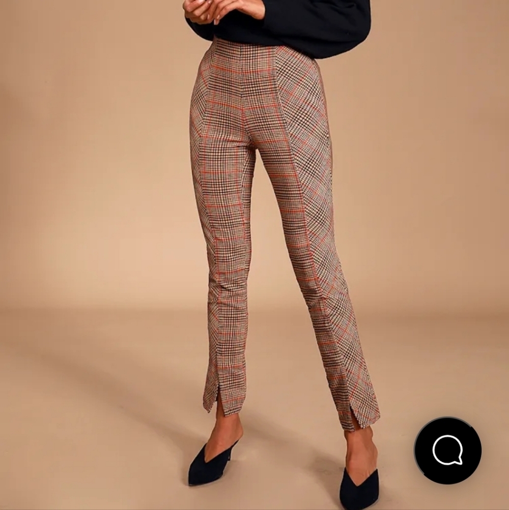 Free People Flyin High Black Tan Plaid Skinny Pants Business Casual Womens 10